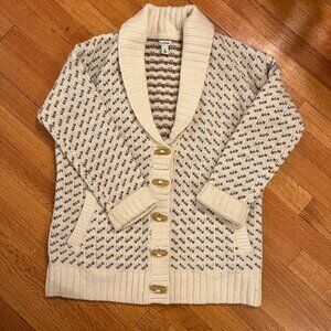 LL Bean Classic Ragg Wool Sweater, Cardigan Bird's-Eye